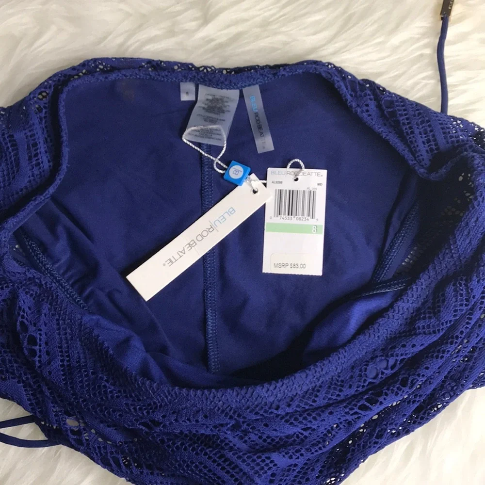 BLEAU ROD BEATTIE Blue Crochet Flyaway Ole Skirt Swim Bottom 8